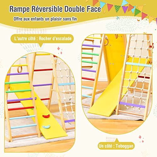 COSTWAY-6-en-1-Triangle-descalade-en-Bois-Enfants-avec-Toboggan-Zone-Tampon-Aire-de-Jeu-dEscalade-Interieur-avec-Filet-Echelle-pour-Grimper-Charge-60kg-pour-Tout-Petits-de-1-an-0-1