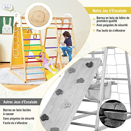 COSTWAY-6-en-1-Triangle-descalade-en-Bois-Enfants-avec-Toboggan-Zone-Tampon-Aire-de-Jeu-dEscalade-Interieur-avec-Filet-Echelle-pour-Grimper-Charge-60kg-pour-Tout-Petits-de-1-an-0-2