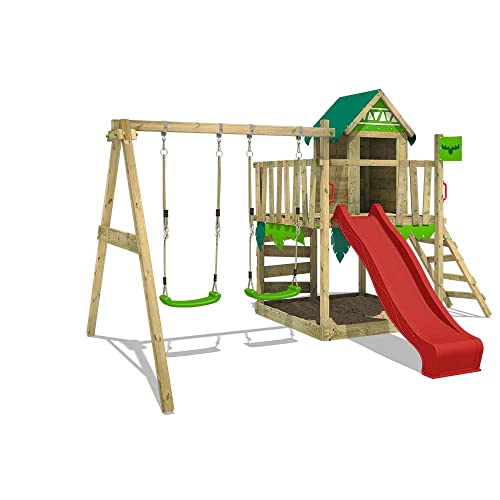 FATMOOSE-Aire-de-Jeux-JazzyJungle-Jam-XXL-portique-en-Bois-avec-balancoire-et-Toboggan-Tour-descalade-pour-Enfants-avec-bac-a-Sable-echelle-et-Accessoires-de-Jeu-pour-Le-Jardin-0