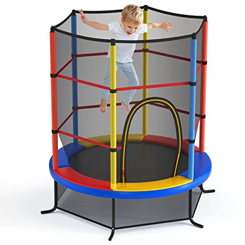 GOPLUS-Trampoline-Enfant-O165cm-Cadre-en-Acier-Trampoline-Exterieur-et-Interieur-avec-Filet-de-Securite-Charge-Maximum-136-KG-0