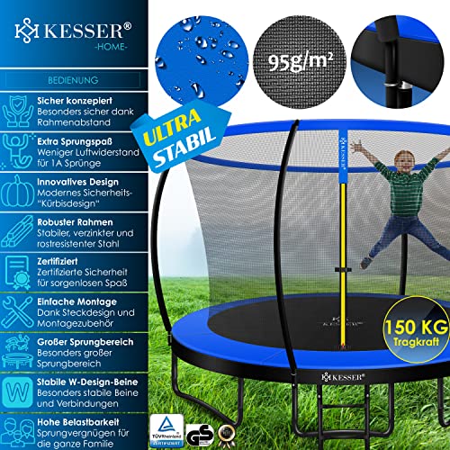 KESSER-Trampoline-Certifie-TUV-Rheinland-GS-Trampoline-de-Jardin-pour-Enfants-jusqua-150-kg-Kit-Complet-avec-Filet-de-securite-echelle-Couvercle-de-Bord-et-Accessoires-0-0