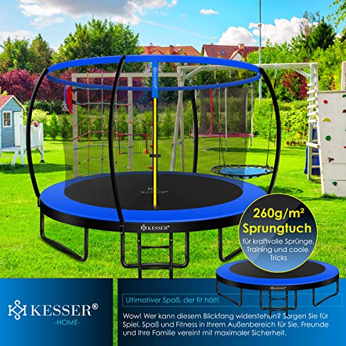 KESSER-Trampoline-Certifie-TUV-Rheinland-GS-Trampoline-de-Jardin-pour-Enfants-jusqua-150-kg-Kit-Complet-avec-Filet-de-securite-echelle-Couvercle-de-Bord-et-Accessoires-0-2