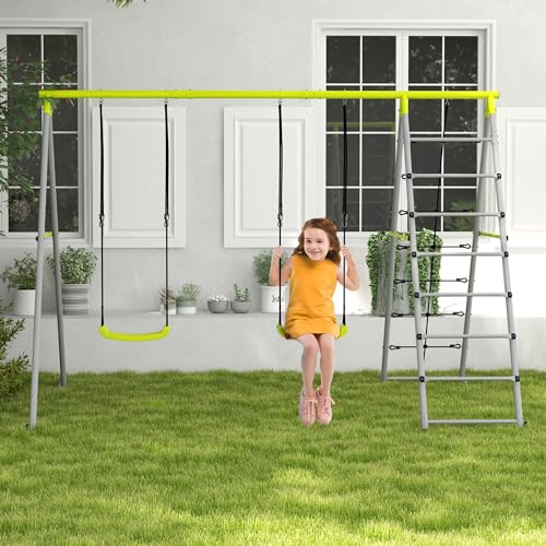 Outsunny-4-en-1-balancoire-portique-pour-Enfant-avec-2-siege-de-balancoire-echelle-grimpeuse-et-Filet-descalade-Structure-metallique-balancoire-de-Jardin-Charge-Max-180-kg-Vert-0-0