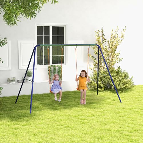 Outsunny-Balancoire-portique-balancoire-pour-Enfants-avec-2-siege-de-balancoire-Structure-en-metal-Charge-Max-90-kg-pour-Jardin-Parc-pour-garcon-Fille-de-3-a-8-Ans-Multicolore-0-0