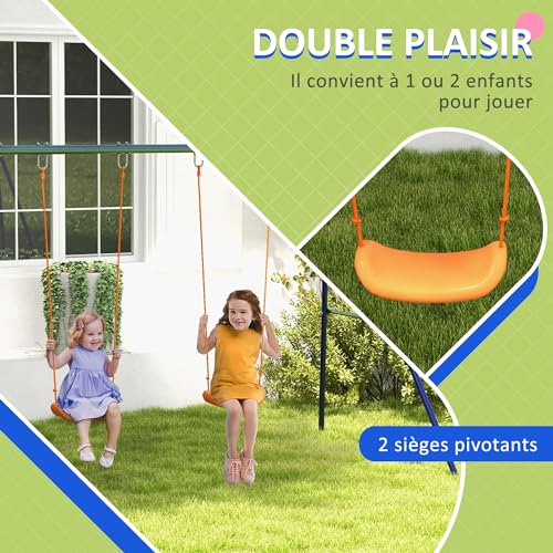 Outsunny-Balancoire-portique-balancoire-pour-Enfants-avec-2-siege-de-balancoire-Structure-en-metal-Charge-Max-90-kg-pour-Jardin-Parc-pour-garcon-Fille-de-3-a-8-Ans-Multicolore-0-1