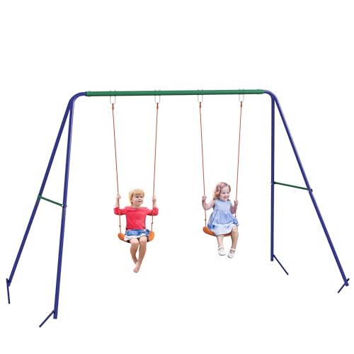 Outsunny-Balancoire-portique-balancoire-pour-Enfants-avec-2-siege-de-balancoire-Structure-en-metal-Charge-Max-90-kg-pour-Jardin-Parc-pour-garcon-Fille-de-3-a-8-Ans-Multicolore-0