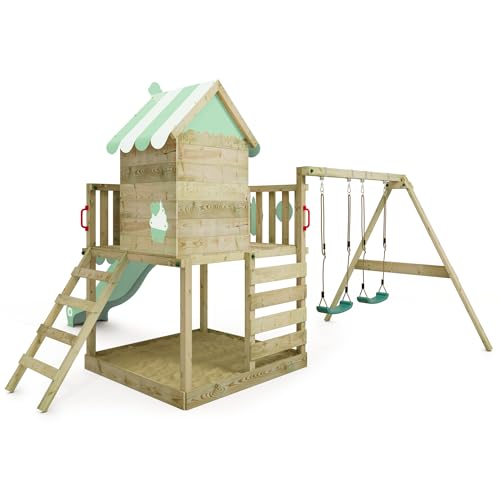 WICKEY-Aire-de-Jeux-Smart-Candy-portique-en-Bois-avec-bache-balancoire-et-Toboggan-Tour-descalade-pour-Enfants-avec-bac-a-Sable-echelle-et-Accessoires-de-Jeu-pour-Le-Jardin-Vert-Pastel-0-0