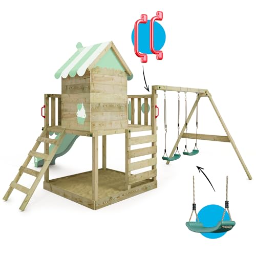 WICKEY-Aire-de-Jeux-Smart-Candy-portique-en-Bois-avec-bache-balancoire-et-Toboggan-Tour-descalade-pour-Enfants-avec-bac-a-Sable-echelle-et-Accessoires-de-Jeu-pour-Le-Jardin-Vert-Pastel-0-2