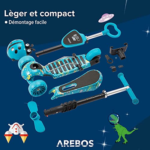 Arebos-Trottinette-Cityroller-Guidon-et-siege-reglables-en-Hauteur-Roues-LED-XXL-Frein-de-Marche-pour-Enfants-Kickroller-Kickscooter-0-2