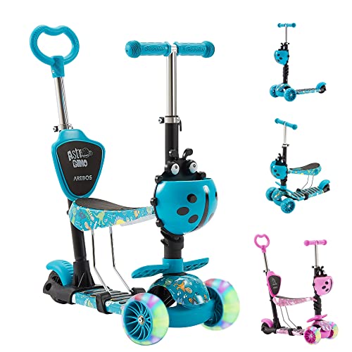 Arebos-Trottinette-Cityroller-Guidon-et-siege-reglables-en-Hauteur-Roues-LED-XXL-Frein-de-Marche-pour-Enfants-Kickroller-Kickscooter-0