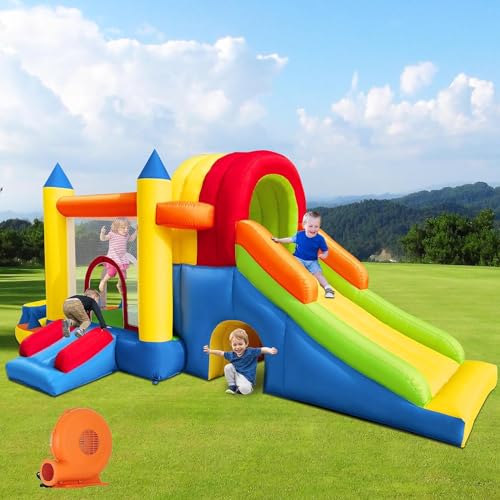 Ballsea-Chateau-Gonflable-avec-souffleur-pour-Enfants-securise-ludique-XXL-interieur-exterieur-avec-Toboggan-0
