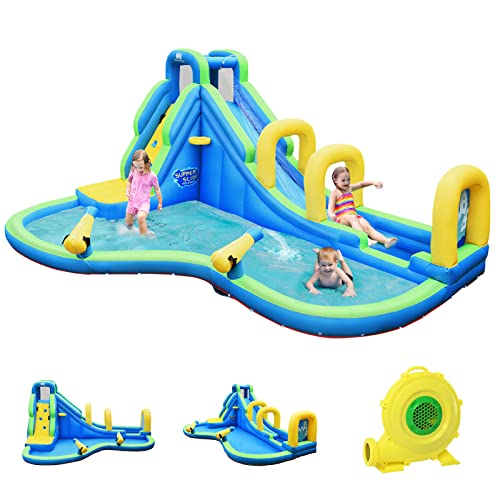 GOPLUS-7-en-1-Chateau-GonflableAire-de-Jeux-Gonflable-avec-Zone-de-SautEscaladePiscineToboggan-Pistolet-a-Eaupour-Fete-de-leau-dEte-des-Enfants-de-3-10-Ans470X370X190CM-0