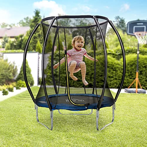 HOMCOM-Trampoline-pour-Enfants-O-183-cm-avec-Filet-de-securite-et-revetement-antirouille-galvanise-Usage-exterieur-Bleu-et-Noir-0-0