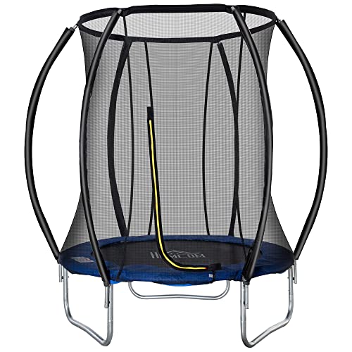 HOMCOM-Trampoline-pour-Enfants-O-183-cm-avec-Filet-de-securite-et-revetement-antirouille-galvanise-Usage-exterieur-Bleu-et-Noir-0