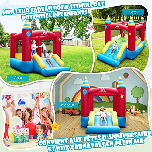 COSTWAY-Chateau-Gonflable-avec-Toboggan-Lisse-Aire-de-Jeux-Gonflable-en-Tissu-Oxford-avec-Maison-de-Rebond-Sac-de-Transport-pour-3-Enfants-de-3-10-Ans-Charge-135KG-206x190x205CM-0-1