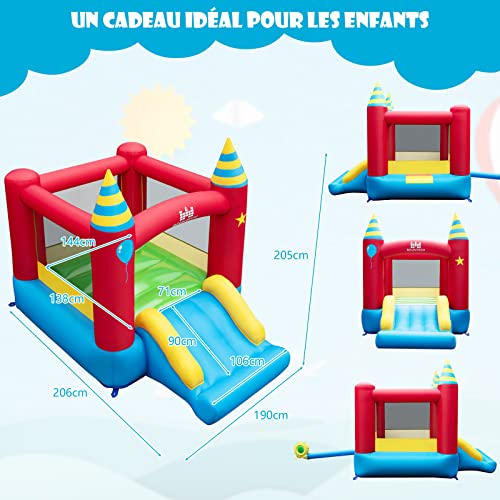 COSTWAY-Chateau-Gonflable-avec-Toboggan-Lisse-Aire-de-Jeux-Gonflable-en-Tissu-Oxford-avec-Maison-de-Rebond-Sac-de-Transport-pour-3-Enfants-de-3-10-Ans-Charge-135KG-206x190x205CM-0-2