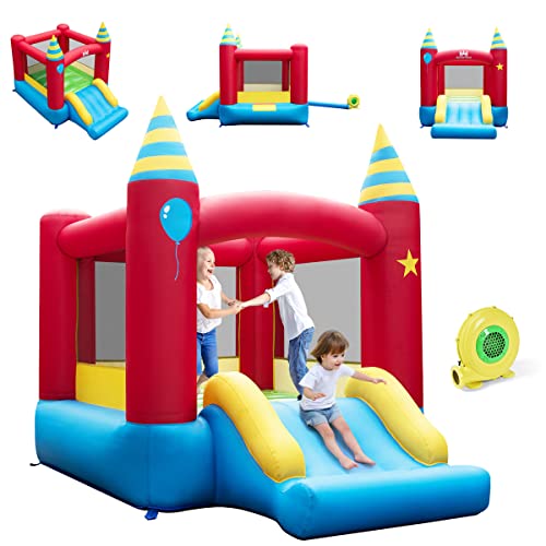COSTWAY-Chateau-Gonflable-avec-Toboggan-Lisse-Aire-de-Jeux-Gonflable-en-Tissu-Oxford-avec-Maison-de-Rebond-Sac-de-Transport-pour-3-Enfants-de-3-10-Ans-Charge-135KG-206x190x205CM-0