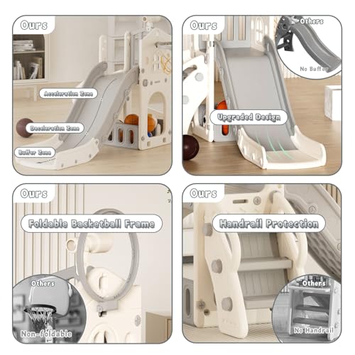 KORIMEFA-Toboggan-pour-Enfants-5-en-1-Toboggan-Amusant-avec-Panier-de-Basket-Echelle-descalade-Aire-de-Jeux-dExterieur-et-lInterieur-pour-bebe-0-2