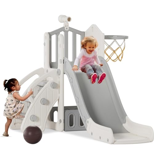 KORIMEFA-Toboggan-pour-Enfants-5-en-1-Toboggan-Amusant-avec-Panier-de-Basket-Echelle-descalade-Aire-de-Jeux-dExterieur-et-lInterieur-pour-bebe-0