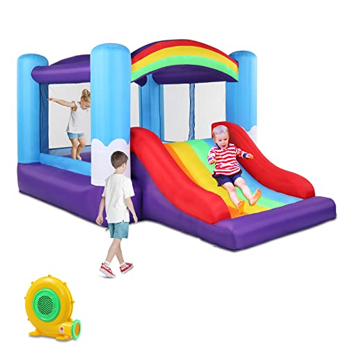 LEADZM-Chateau-Gonflable-avec-Toboggan-et-Souffleur-pour-Enfants-de-3-a-10-Ans-Aire-de-Jeux-Gonflable-InterieureExterieure-360x240x210cm-0