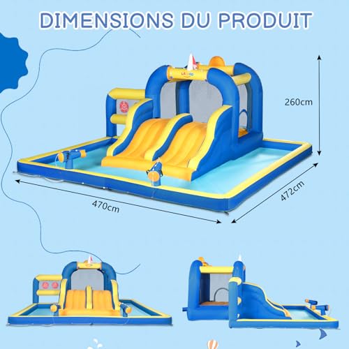 LEADZM-Chateau-Gonflable-pour-Enfants-avec-Souffleur-Parc-Dattractions-Gonflable-avec-Double-Toboggan-Zone-De-Saut-Cible-Pistolet-A-Eau-Charge-Maximale-150-kg-470x472x225-cm-0-0