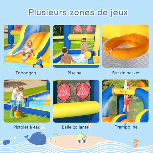 LEADZM-Chateau-Gonflable-pour-Enfants-avec-Souffleur-Parc-Dattractions-Gonflable-avec-Double-Toboggan-Zone-De-Saut-Cible-Pistolet-A-Eau-Charge-Maximale-150-kg-470x472x225-cm-0-1