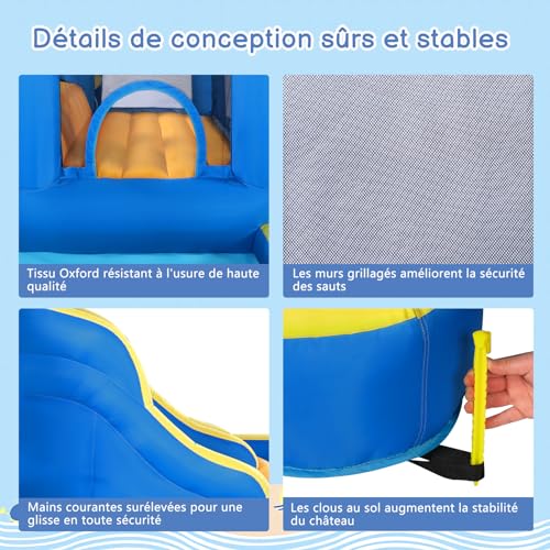 LEADZM-Chateau-Gonflable-pour-Enfants-avec-Souffleur-Parc-Dattractions-Gonflable-avec-Double-Toboggan-Zone-De-Saut-Cible-Pistolet-A-Eau-Charge-Maximale-150-kg-470x472x225-cm-0-2