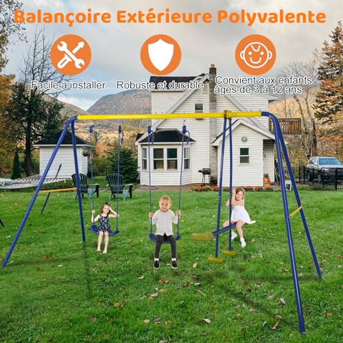 HLC-Portique-Balancoire-Exterieur-3-en-1-avec-1-Balancoire-Face-a-Face-et-2-Sieges-de-Balancoire-Balancoire-de-Jardin-Cadre-en-Metal-0-0
