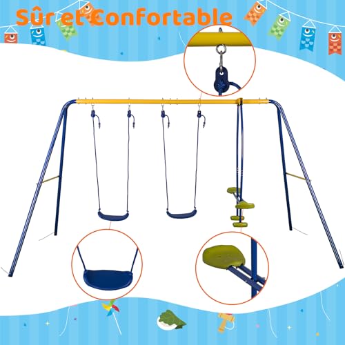 HLC-Portique-Balancoire-Exterieur-3-en-1-avec-1-Balancoire-Face-a-Face-et-2-Sieges-de-Balancoire-Balancoire-de-Jardin-Cadre-en-Metal-0-2