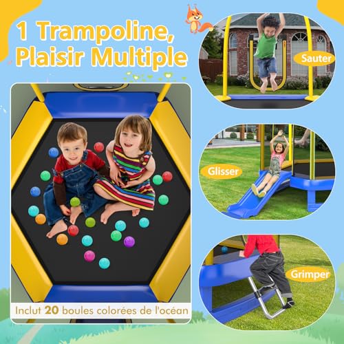 COSTWAY-Trampoline-Exterieur-O-223cm-Enfants-avec-Toboggan-Echelle-Trampoline-de-Jardin-Rond-avec-Filet-de-Securite-20-Balles-2-Portes-en-U-Charge-270kg-pour-2-3-Enfants-de-3-Ans-0-0
