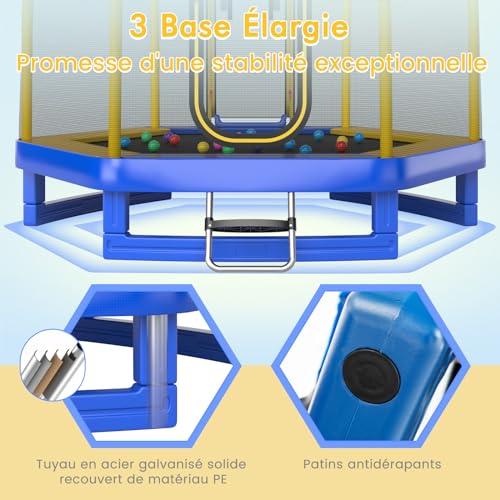COSTWAY-Trampoline-Exterieur-O-223cm-Enfants-avec-Toboggan-Echelle-Trampoline-de-Jardin-Rond-avec-Filet-de-Securite-20-Balles-2-Portes-en-U-Charge-270kg-pour-2-3-Enfants-de-3-Ans-0-1