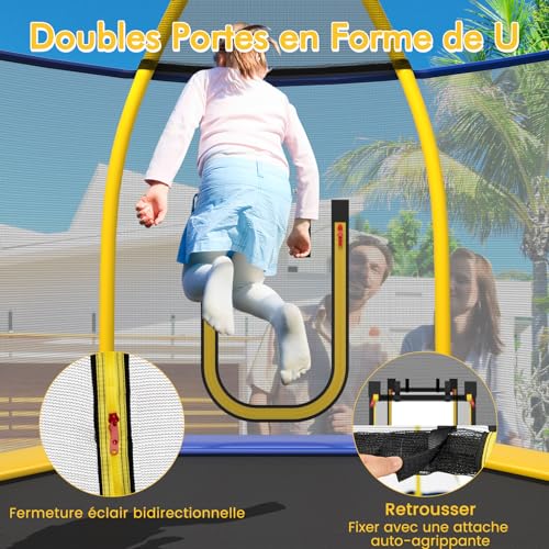 COSTWAY-Trampoline-Exterieur-O-223cm-Enfants-avec-Toboggan-Echelle-Trampoline-de-Jardin-Rond-avec-Filet-de-Securite-20-Balles-2-Portes-en-U-Charge-270kg-pour-2-3-Enfants-de-3-Ans-0-2