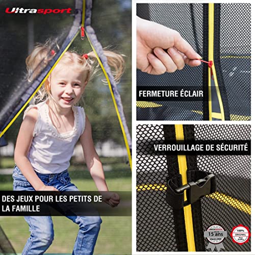 Ultrasport-Printemps-Moins-Trampoline-sur-Sauter-O244305366-certifie-TUV-Rheinland-GS-systeme-Corde-elastiqu-Trampoline-Jardin-Rond-Compris-poteaux-remboure-Filet-securite-et-couvrture-Bord-0-2