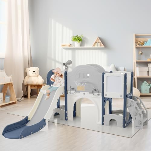 4-en-1-Toboggan-Enfant-Balancoire-Panier-de-BasketBalancoire-avec-Toboggan-Et-Echelle-descalade-pour-Interieur-Exterieur-Arriere-CourAire-De-Jeux-Multifonctionnelle-pour-0