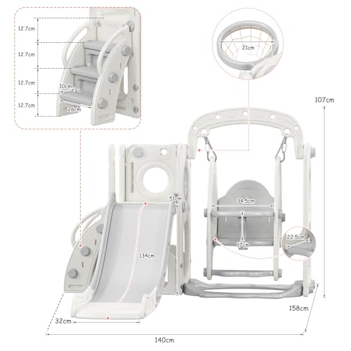 BanaSuper-Ensemble-de-Jeu-Toboggan-et-Balancoire-dinterieur-pour-Enfants-Ensemble-de-Toboggans-de-Jouets-dactivite-en-Plastique-pour-Tout-Petits-avec-Basket-Ball-Jouets-de-Developpement-Montessori-0-0