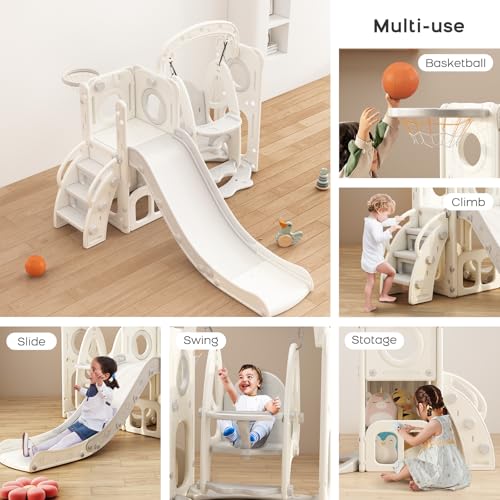 BanaSuper-Ensemble-de-Jeu-Toboggan-et-Balancoire-dinterieur-pour-Enfants-Ensemble-de-Toboggans-de-Jouets-dactivite-en-Plastique-pour-Tout-Petits-avec-Basket-Ball-Jouets-de-Developpement-Montessori-0-1