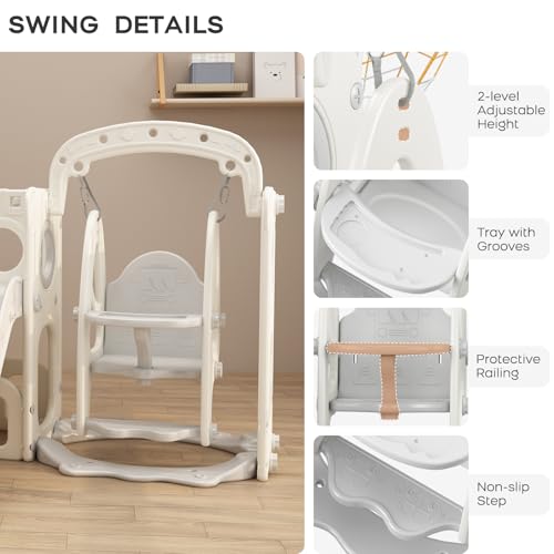 BanaSuper-Ensemble-de-Jeu-Toboggan-et-Balancoire-dinterieur-pour-Enfants-Ensemble-de-Toboggans-de-Jouets-dactivite-en-Plastique-pour-Tout-Petits-avec-Basket-Ball-Jouets-de-Developpement-Montessori-0-2