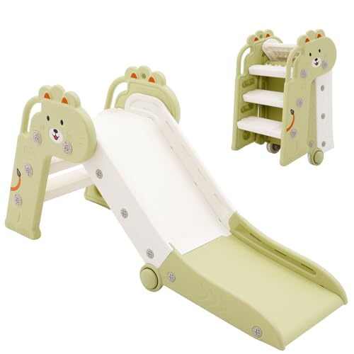 HOMCENT-Toboggan-pour-Enfants-de-1-a-3-Ans-Pliable-pour-lexterieur-et-linterieur-pour-1-a-3-Ans-Toboggan-de-Jardin-pour-Tout-Petits-Coins-arrondis-pour-economiser-de-lespace-Vert-0