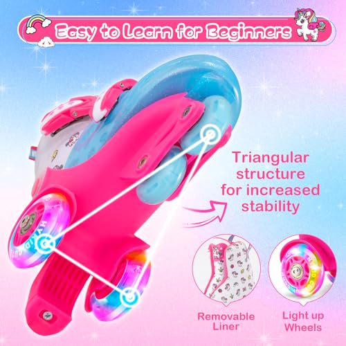 Patins-a-roulettes-pour-Les-Tout-Petits-3-a-9-Ans-Taille-Ajustable-lumieres-Amusantes-securite-3-Points-equilibre-Respirant-Patins-a-roulettes-avances-pour-debutants-Filles-0-4