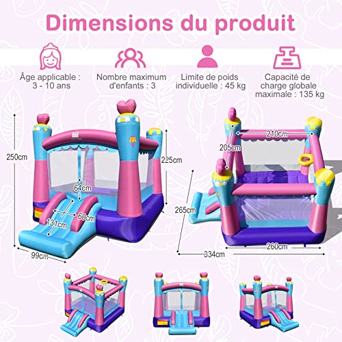 GOPLUS-Chateau-Gonflable-Princesse-avec-TobogganAire-de-Jeu-Gonflable-avec-Panier-de-Basket-Accessoires-Riches-pour-Enfants-de-3-a-10-Ans-Jusqua-135KG-265-x-334-x-250cm-sans-Souffleur-0-1
