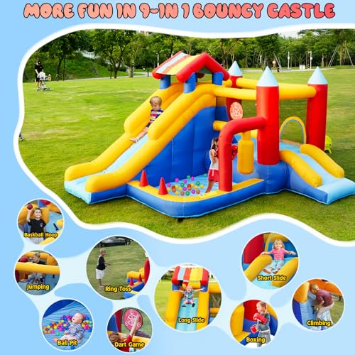 Chateau-Gonflable-Exterieur-FOOING-Maison-Gonflable-9-en-1-avec-Soufflerie-Air-Trampoline-pour-Enfant-Toboggan-Panier-Basket-Coussin-Gonflable-Interieur-Maison-Gonflable-pour-Fee-Anniversaire-0-0