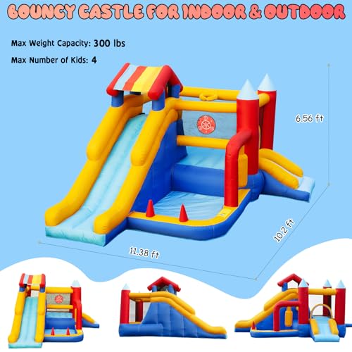 Chateau-Gonflable-Exterieur-FOOING-Maison-Gonflable-9-en-1-avec-Soufflerie-Air-Trampoline-pour-Enfant-Toboggan-Panier-Basket-Coussin-Gonflable-Interieur-Maison-Gonflable-pour-Fee-Anniversaire-0-1