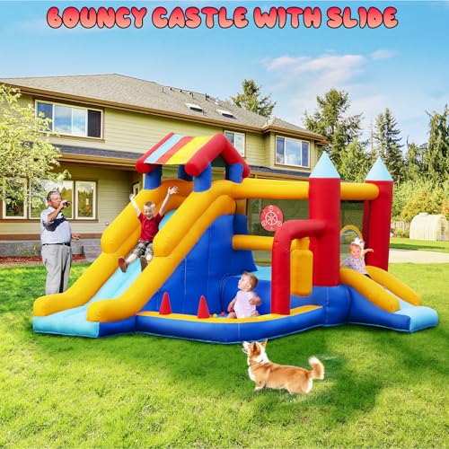 Chateau-Gonflable-Exterieur-FOOING-Maison-Gonflable-9-en-1-avec-Soufflerie-Air-Trampoline-pour-Enfant-Toboggan-Panier-Basket-Coussin-Gonflable-Interieur-Maison-Gonflable-pour-Fee-Anniversaire-0-2