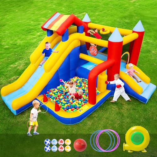Chateau-Gonflable-Exterieur-FOOING-Maison-Gonflable-9-en-1-avec-Soufflerie-Air-Trampoline-pour-Enfant-Toboggan-Panier-Basket-Coussin-Gonflable-Interieur-Maison-Gonflable-pour-Fee-Anniversaire-0
