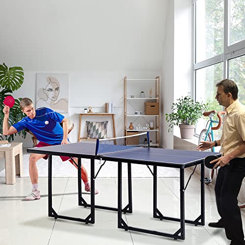 HOMCOM-Table-de-Tennis-de-Table-Table-de-ping-Pong-avec-Filet-se-transforme-en-2-Tables-Taille-Moyenne-Pieds-Pliables-182-x-91-x-76-cm-Bleu-0-0