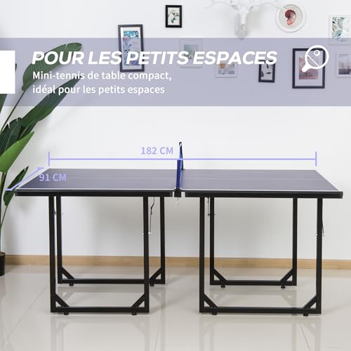 HOMCOM-Table-de-Tennis-de-Table-Table-de-ping-Pong-avec-Filet-se-transforme-en-2-Tables-Taille-Moyenne-Pieds-Pliables-182-x-91-x-76-cm-Bleu-0-2