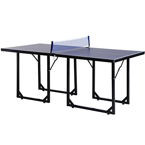 HOMCOM-Table-de-Tennis-de-Table-Table-de-ping-Pong-avec-Filet-se-transforme-en-2-Tables-Taille-Moyenne-Pieds-Pliables-182-x-91-x-76-cm-Bleu-0