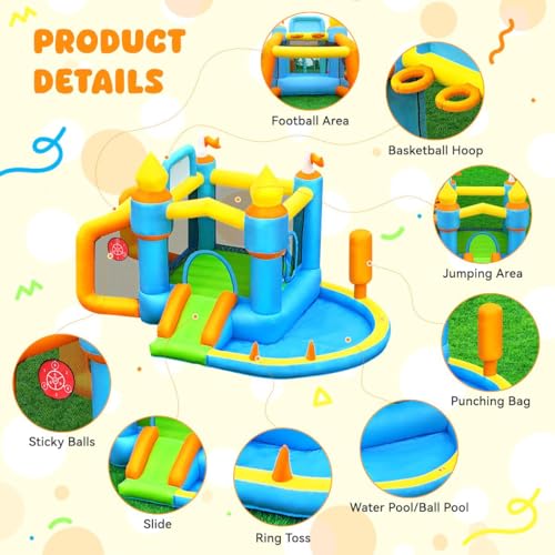 SportBob-Chateau-Gonflable-pour-Enfants-Exterieur-Interieur-avec-Soufflerie-Toboggan-Piscine-a-Balles-Saut-Terrain-de-Football-et-Panier-de-Basket-Adapte-aux-Enfants-de-3-a-8-Ans-385258220-cm-0-0