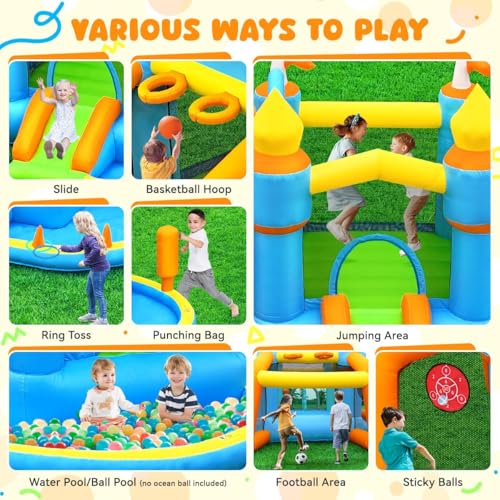 SportBob-Chateau-Gonflable-pour-Enfants-Exterieur-Interieur-avec-Soufflerie-Toboggan-Piscine-a-Balles-Saut-Terrain-de-Football-et-Panier-de-Basket-Adapte-aux-Enfants-de-3-a-8-Ans-385258220-cm-0-1