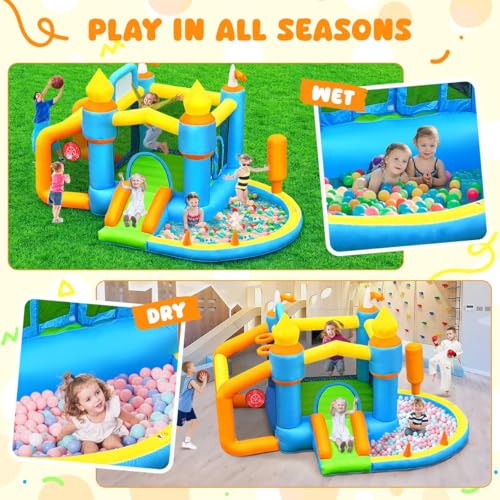 SportBob-Chateau-Gonflable-pour-Enfants-Exterieur-Interieur-avec-Soufflerie-Toboggan-Piscine-a-Balles-Saut-Terrain-de-Football-et-Panier-de-Basket-Adapte-aux-Enfants-de-3-a-8-Ans-385258220-cm-0-2